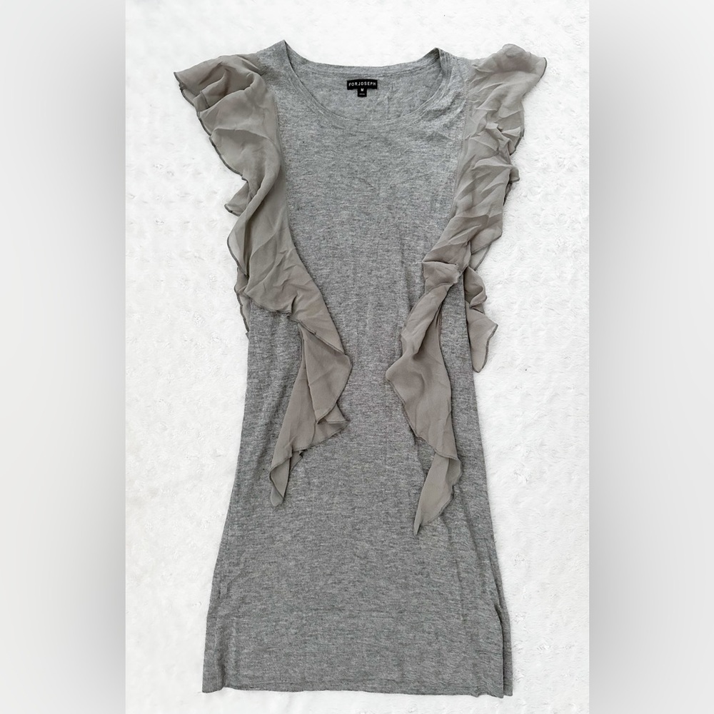 FOR JOSEPH Silk Cashmere Gray Ruffle Dress